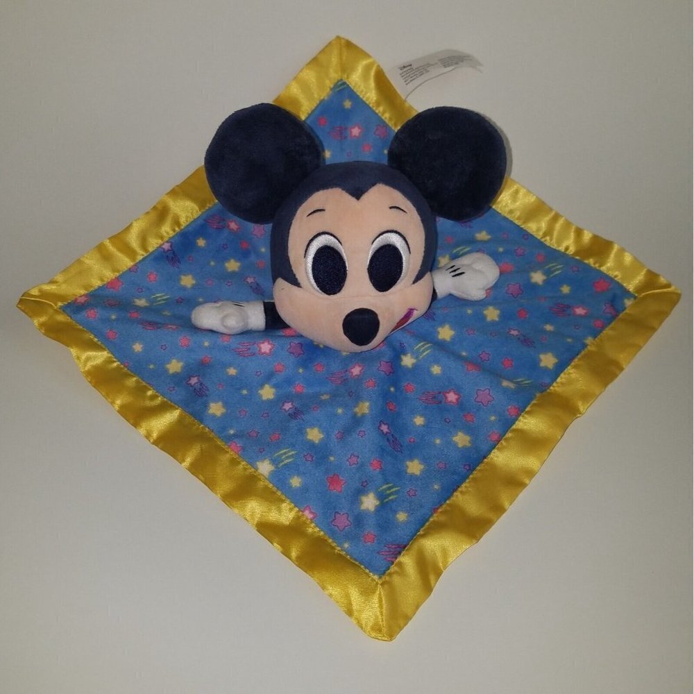 Mickey Mouse Rattle Lovey Disney Just Play Plush Baby Toy Stars Fleece Satin